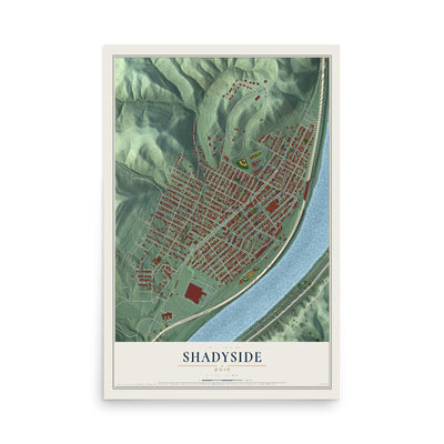 Map of Shadyside, Ohio, 12 x 18 inch unframed archival matte print