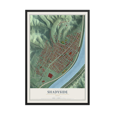 Map of Shadyside, Ohio, 12 x 18 inch print in a black wood frame