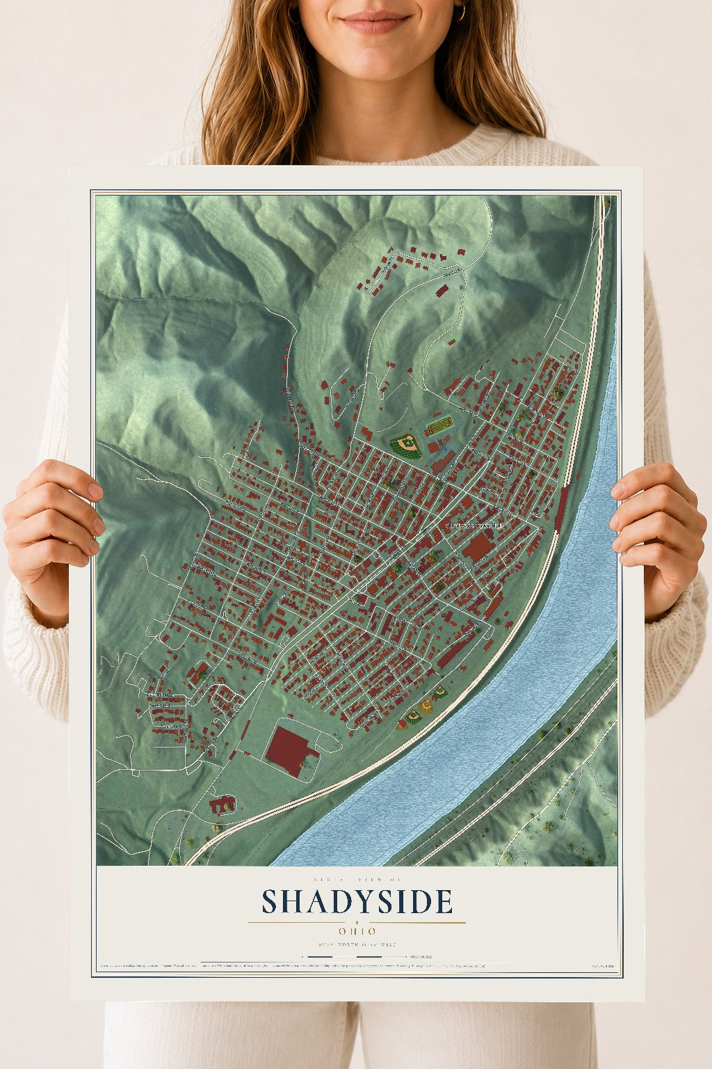 Map of Shadyside, Ohio, 18 x 24 inch unframed archival matte print