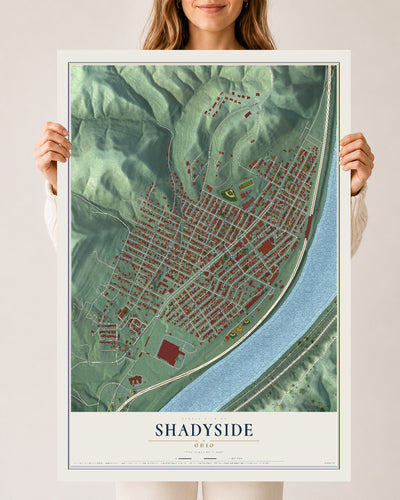 Map of Shadyside, Ohio, 24 x 36 inch unframed archival matte print
