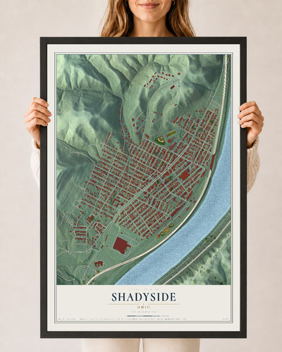 Map of Shadyside, Ohio, 24 x 36 inch print in a black wood frame