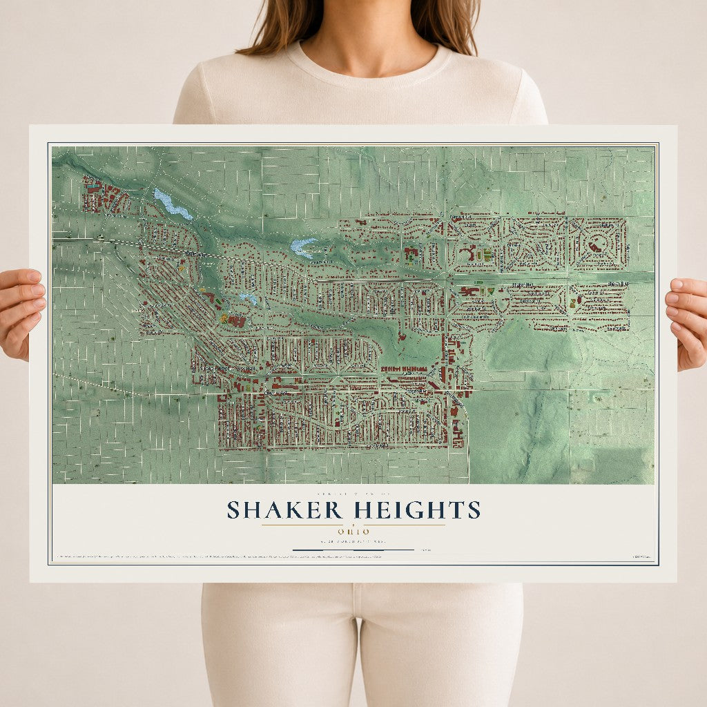 Map of Shaker Heights, Ohio, 18 x 24 inch unframed archival matte print