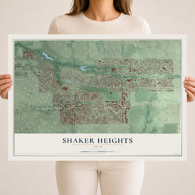 Map of Shaker Heights, Ohio, 18 x 24 inch unframed archival matte print
