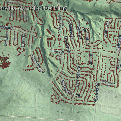 Close-up of the map of Sharonville, Ohio print showing street and building detail