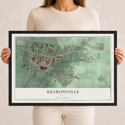 Map of Sharonville, Ohio, 12 x 18 inch print in a black wood frame