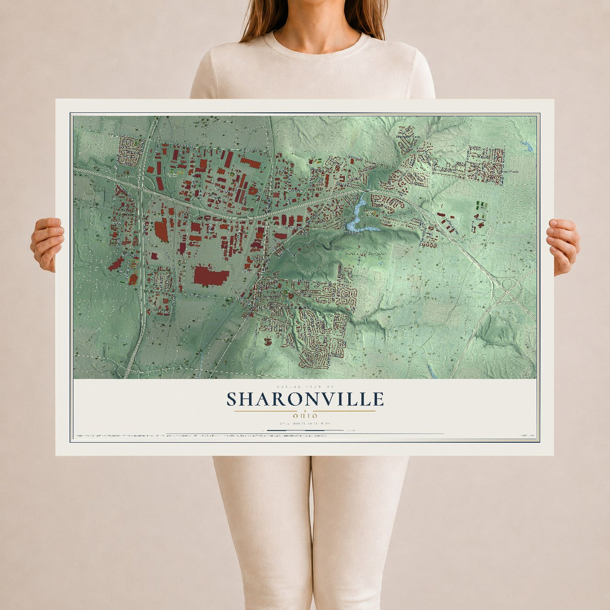 Map of Sharonville, Ohio, 24 x 36 inch unframed archival matte print