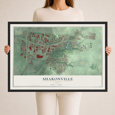 Map of Sharonville, Ohio, 24 x 36 inch print in a black wood frame