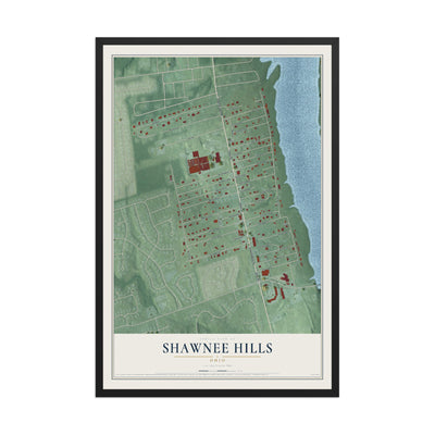 Map of Shawnee Hills, Ohio, 12 x 18 inch print in a black wood frame
