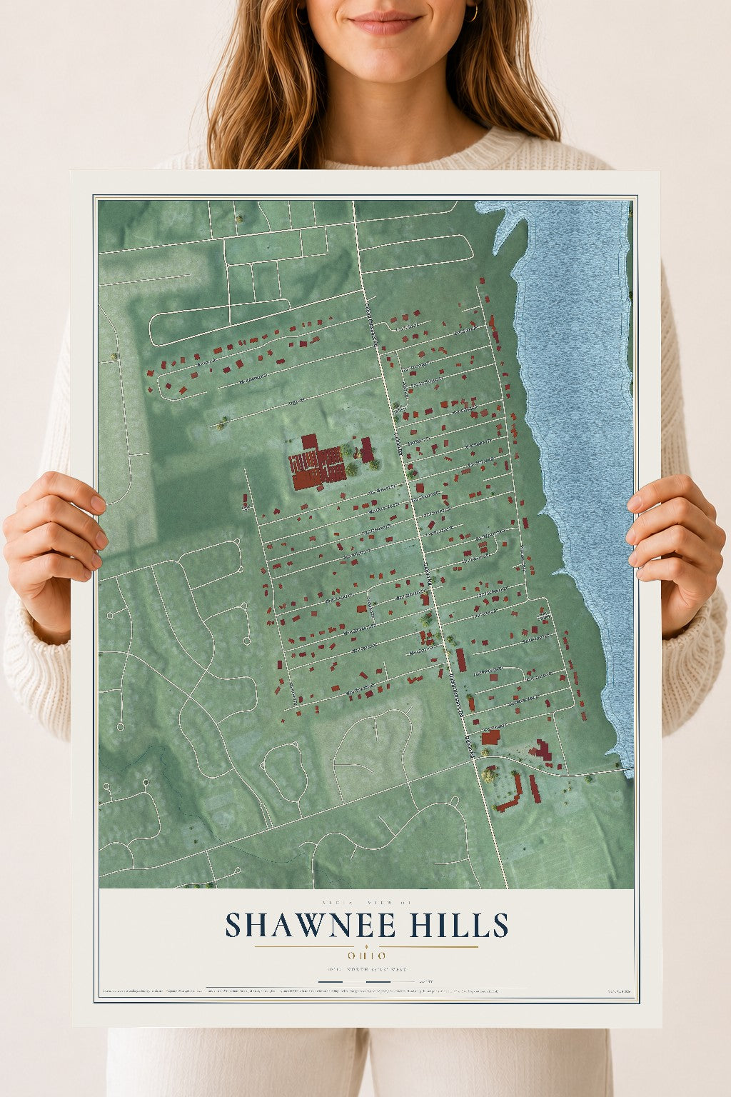 Map of Shawnee Hills, Ohio, 18 x 24 inch unframed archival matte print