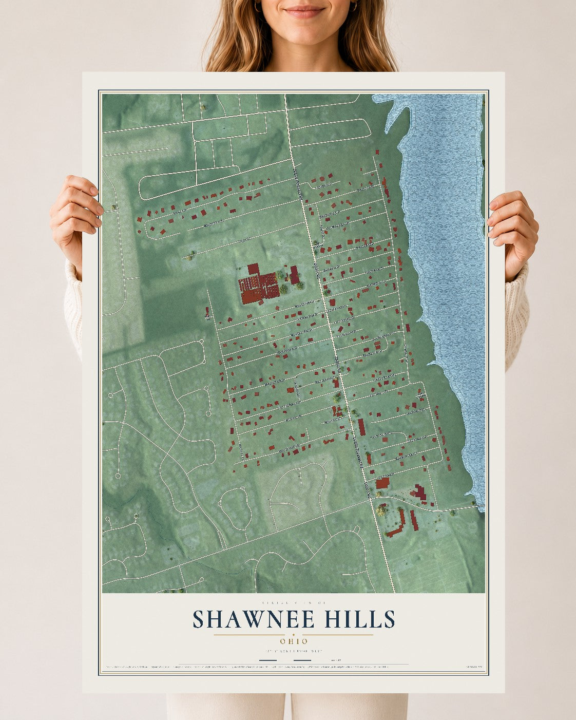 Map of Shawnee Hills, Ohio, 24 x 36 inch unframed archival matte print