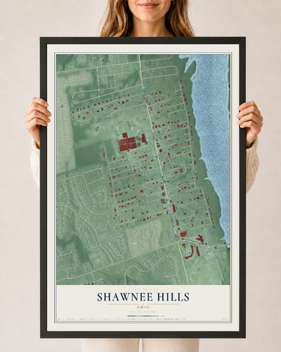 Map of Shawnee Hills, Ohio, 24 x 36 inch print in a black wood frame