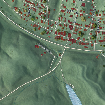 Close-up of the map of Shawnee, Ohio print showing street and building detail