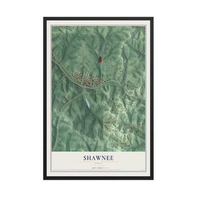 Map of Shawnee, Ohio, 12 x 18 inch print in a black wood frame