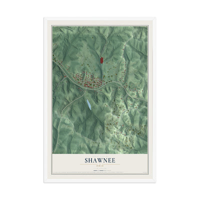 Map of Shawnee, Ohio, 12 x 18 inch print in a white wood frame