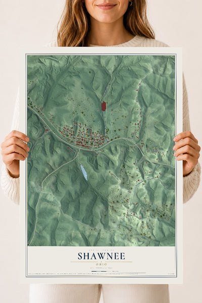 Map of Shawnee, Ohio, 18 x 24 inch unframed archival matte print