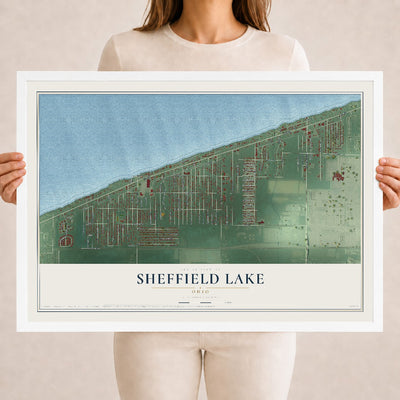Map of Sheffield Lake, Ohio, 18 x 24 inch print in a white wood frame