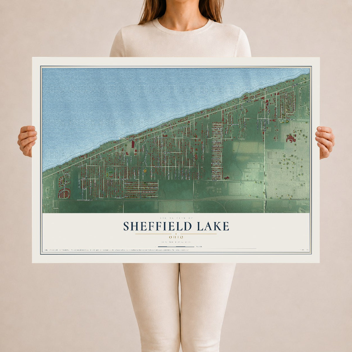 Map of Sheffield Lake, Ohio, 24 x 36 inch unframed archival matte print