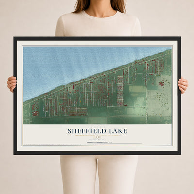 Map of Sheffield Lake, Ohio, 24 x 36 inch print in a black wood frame