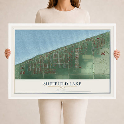 Map of Sheffield Lake, Ohio, 24 x 36 inch print in a white wood frame