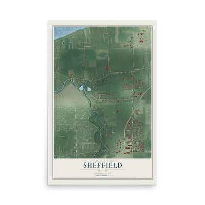 Map of Sheffield, Ohio, 12 x 18 inch unframed archival matte print