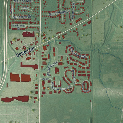 Close-up of the map of Sheffield, Ohio print showing street and building detail