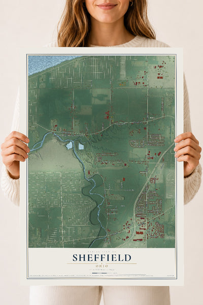 Map of Sheffield, Ohio, 18 x 24 inch unframed archival matte print