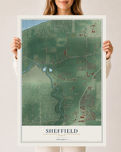 Map of Sheffield, Ohio, 24 x 36 inch unframed archival matte print