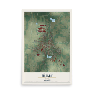 Map of Shelby, Ohio, 12 x 18 inch unframed archival matte print