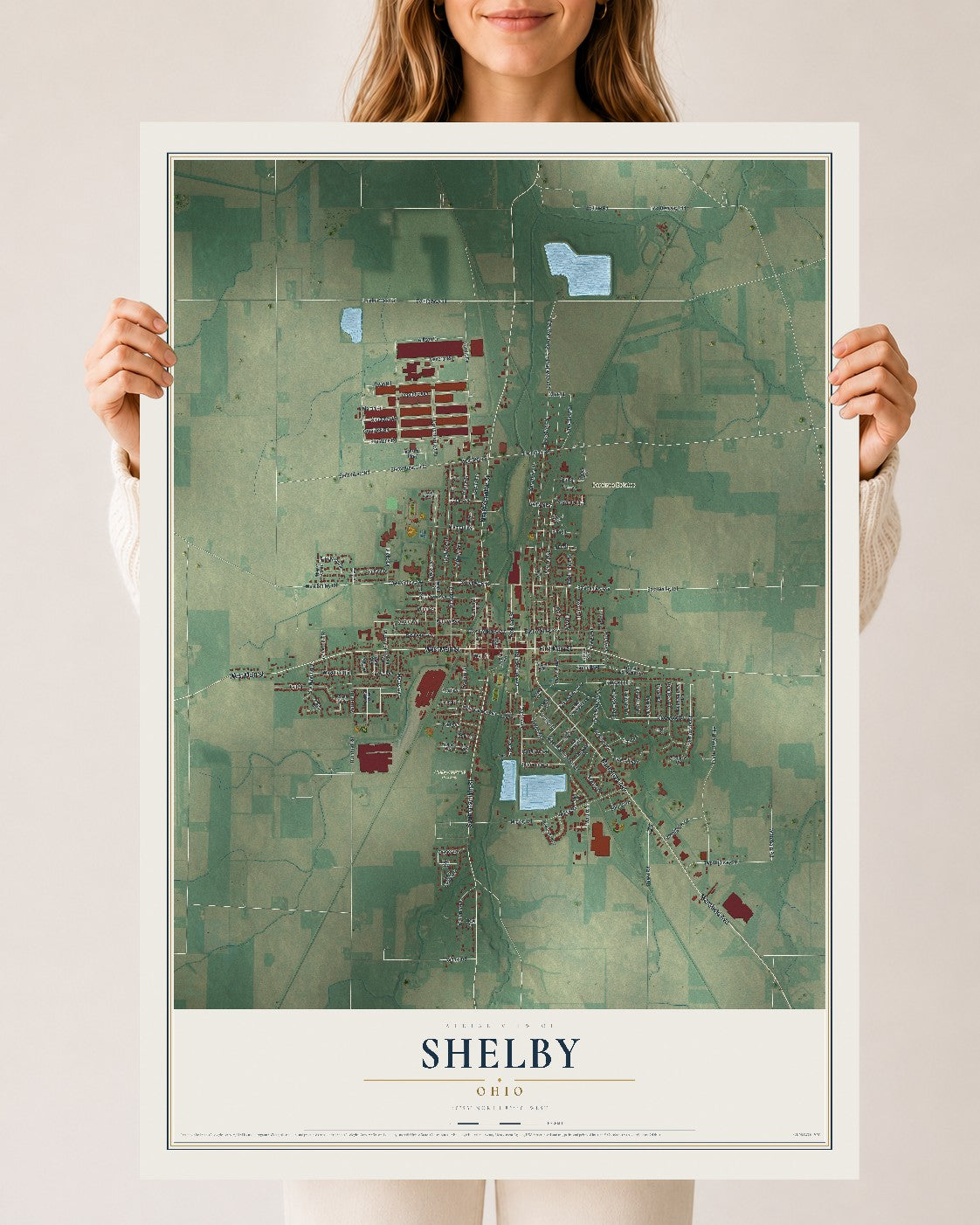 Map of Shelby, Ohio, 24 x 36 inch unframed archival matte print