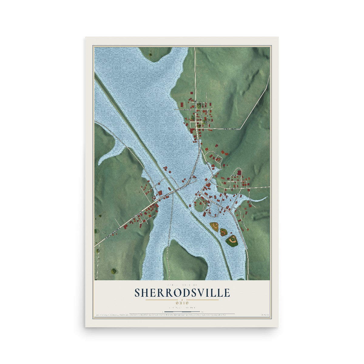 Map of Sherrodsville, Ohio, 12 x 18 inch unframed archival matte print