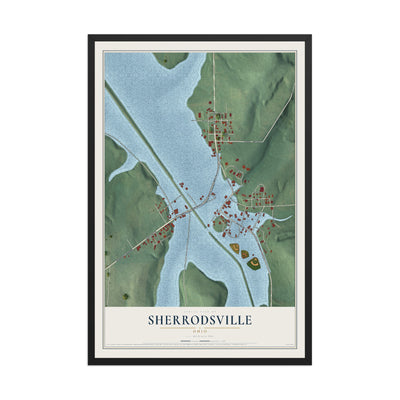 Map of Sherrodsville, Ohio, 12 x 18 inch print in a black wood frame