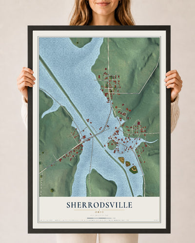 Map of Sherrodsville, Ohio, 24 x 36 inch print in a black wood frame