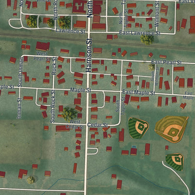 Close-up of the map of Sherwood, Ohio print showing street and building detail