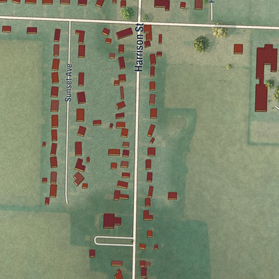 Second close-up of the map of Sherwood, Ohio print showing more streets and buildings