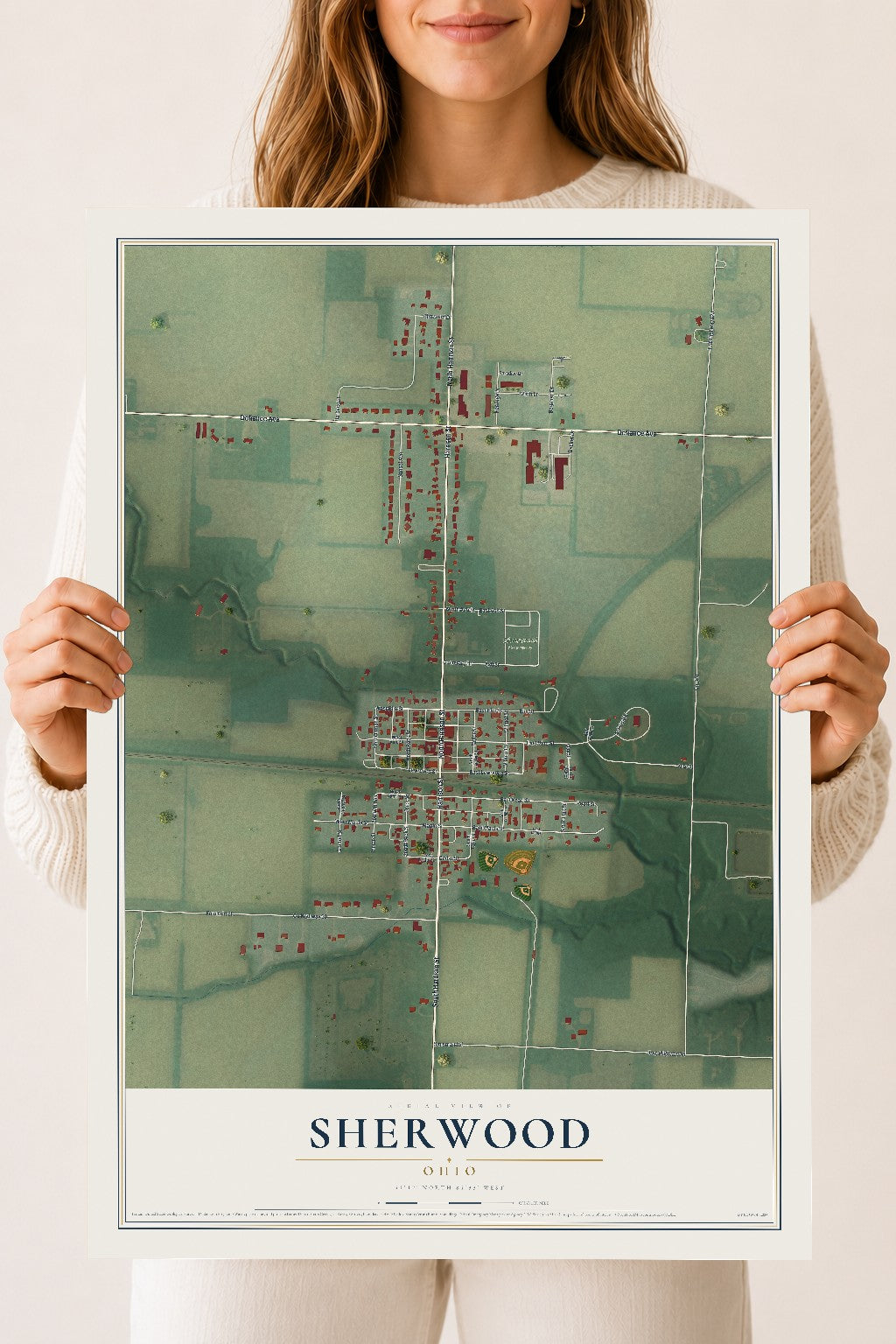 Map of Sherwood, Ohio, 18 x 24 inch unframed archival matte print