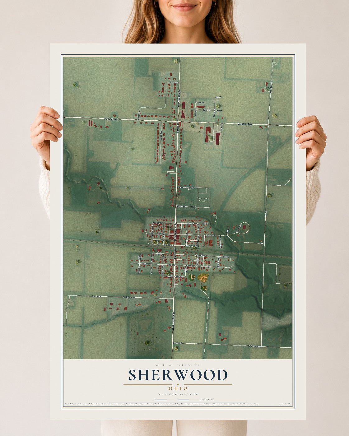 Map of Sherwood, Ohio, 24 x 36 inch unframed archival matte print