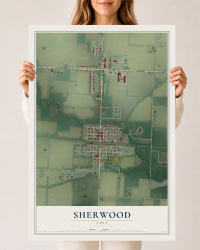 Map of Sherwood, Ohio, 24 x 36 inch unframed archival matte print