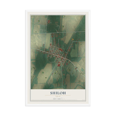 Map of Shiloh, Ohio, 12 x 18 inch print in a white wood frame
