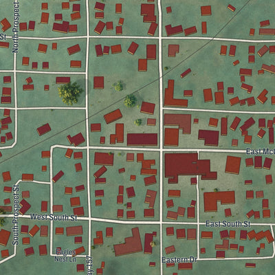 Close-up of the map of Shreve, Ohio print showing street and building detail