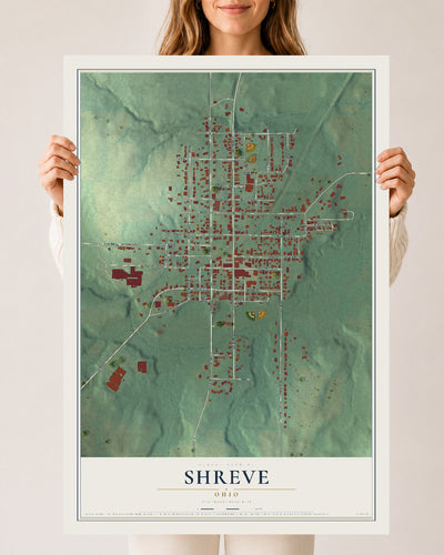 Map of Shreve, Ohio, 24 x 36 inch unframed archival matte print
