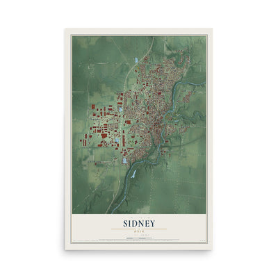 Map of Sidney, Ohio, 12 x 18 inch unframed archival matte print