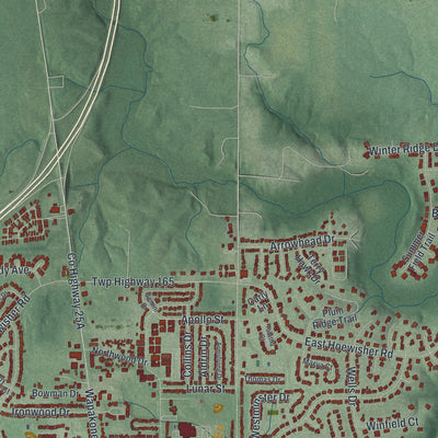 Second close-up of the map of Sidney, Ohio print showing more streets and buildings