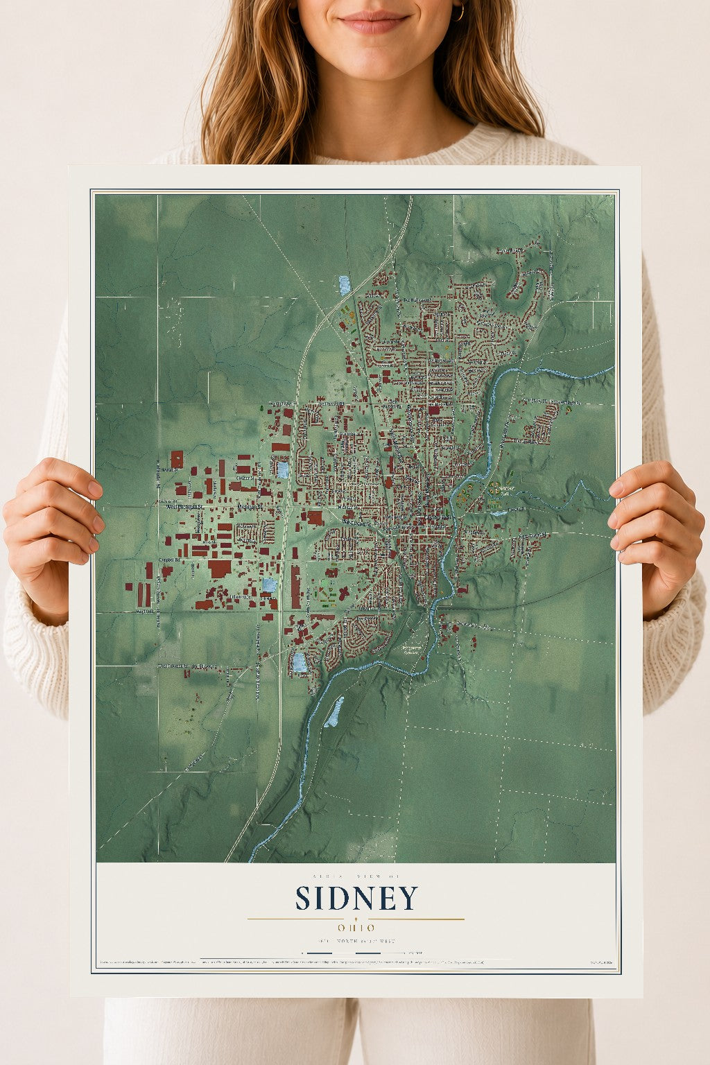 Map of Sidney, Ohio, 18 x 24 inch unframed archival matte print