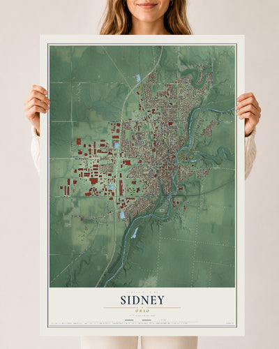Map of Sidney, Ohio, 24 x 36 inch unframed archival matte print