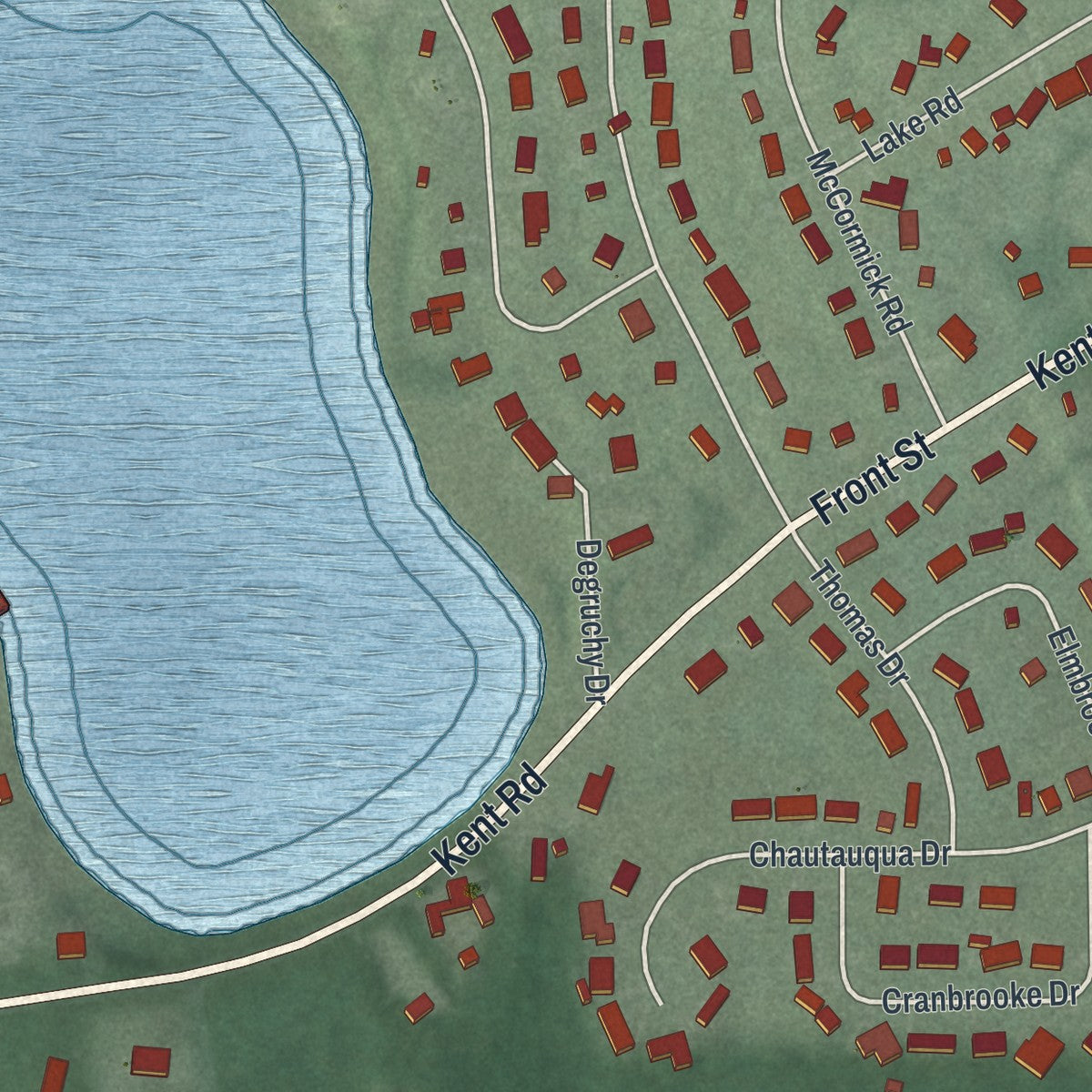 Second close-up of the map of Silver Lake, Ohio print showing more streets and buildings