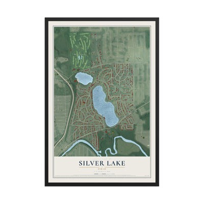 Map of Silver Lake, Ohio, 12 x 18 inch print in a black wood frame