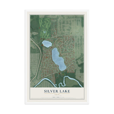 Map of Silver Lake, Ohio, 12 x 18 inch print in a white wood frame