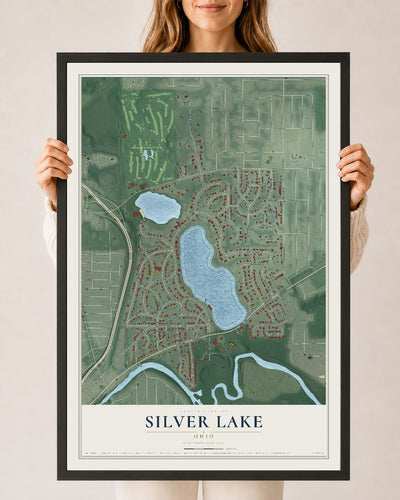Map of Silver Lake, Ohio, 24 x 36 inch print in a black wood frame