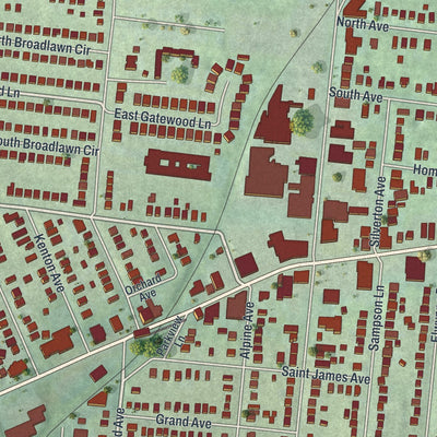 Close-up of the map of Silverton, Ohio print showing street and building detail