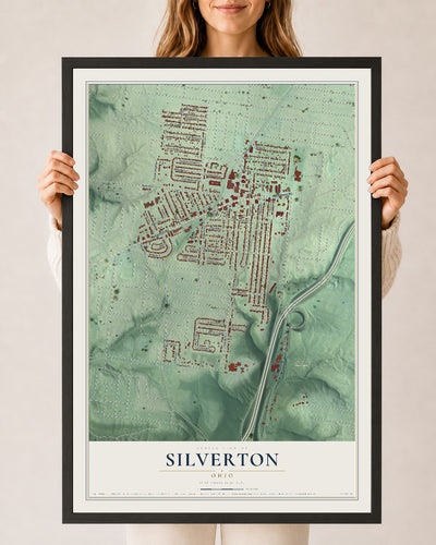 Map of Silverton, Ohio, 24 x 36 inch print in a black wood frame